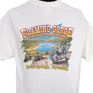 Harley Davidson T Shirt Mens Size Large White Flaming Gorge Rock Springs Wyoming